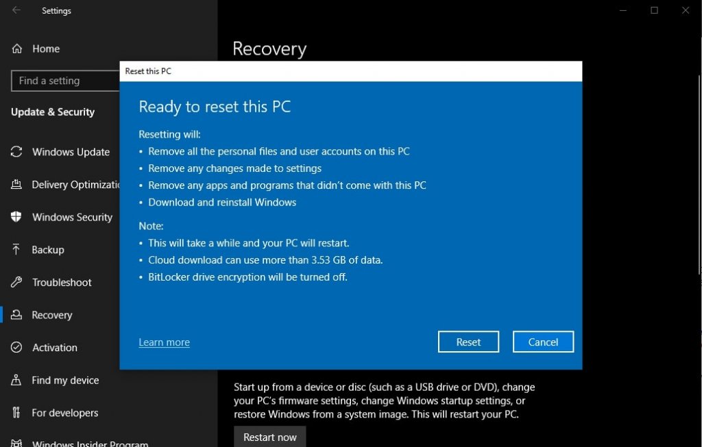 How To Factory Reset Windows 10