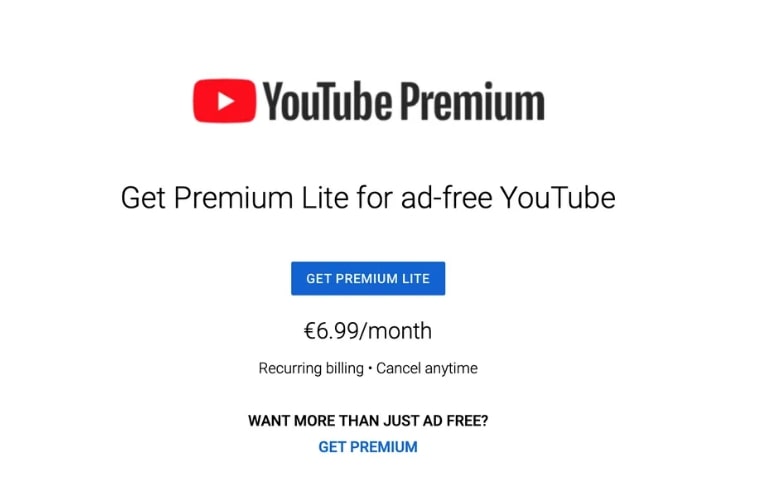 YouTube Premium Lite now Trialing in Europe